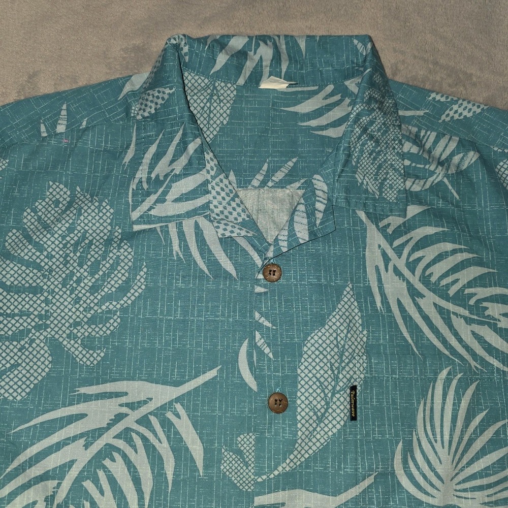 Palmwave Hawaii Mens Size Medium Button-Down Aloha Shirt‎ Teal Blue